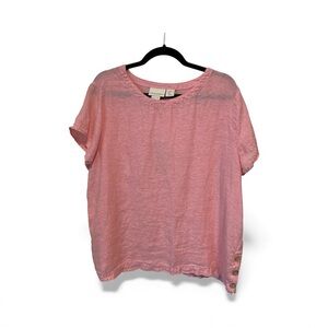 100% Linen Pink Cynthia Rowley Top with Button Detail